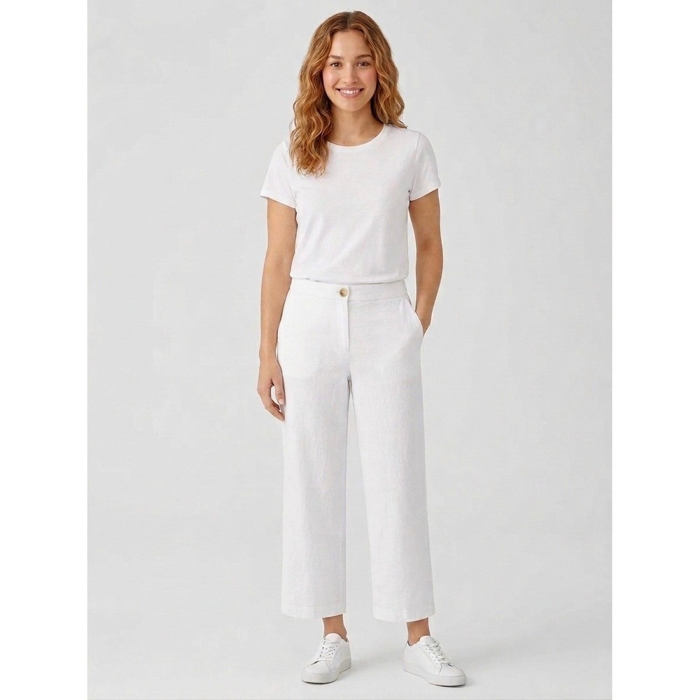 Eileen Fisher White Organic Cotton Blend Wide Leg Cropped Pants XL Stretch